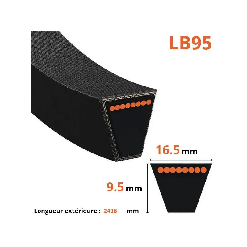 Courroie lisse trapézoïdale Mitsuboshi série LB95. L: 2438mm.
