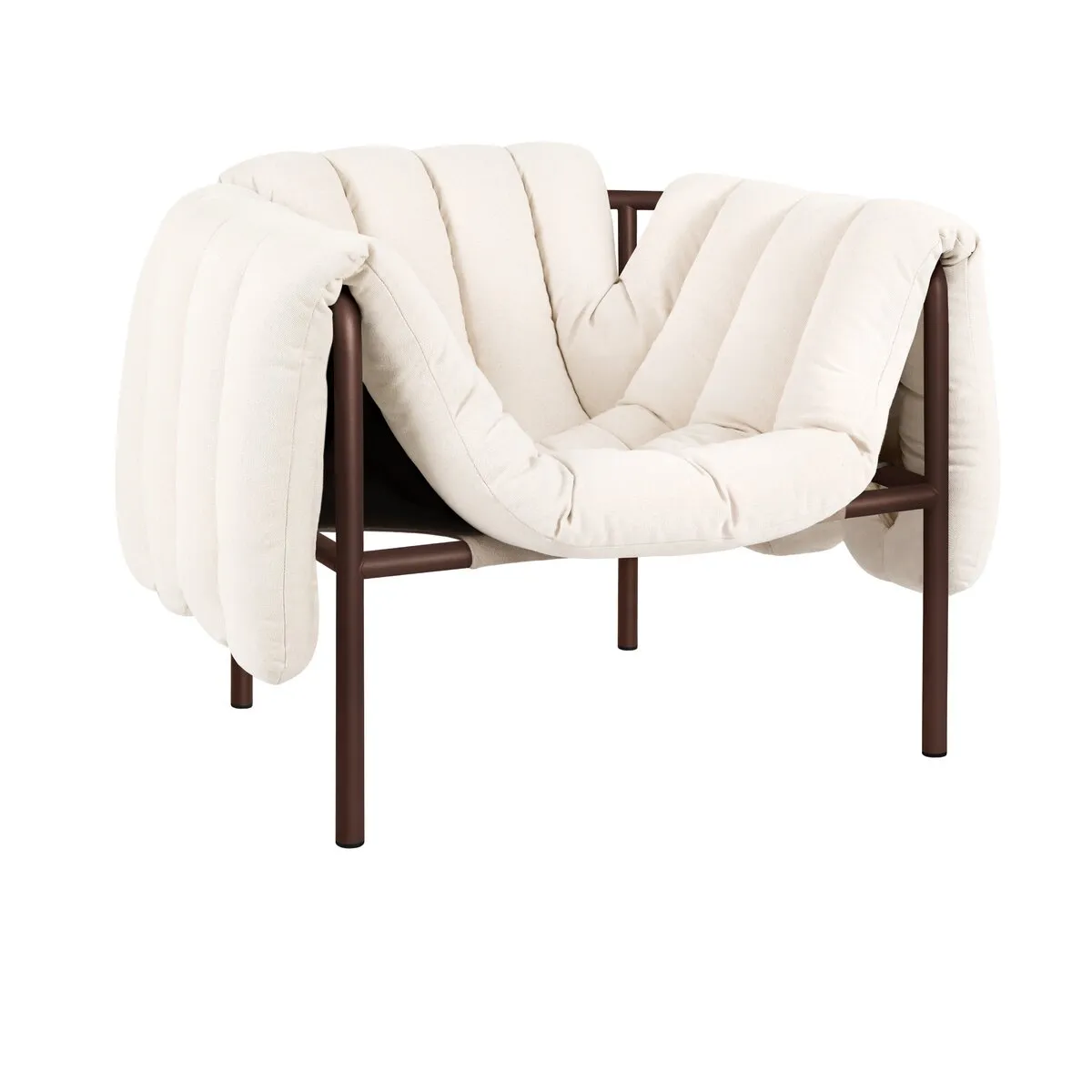 Fauteuil lounge en coton naturel et acier marronPuffy