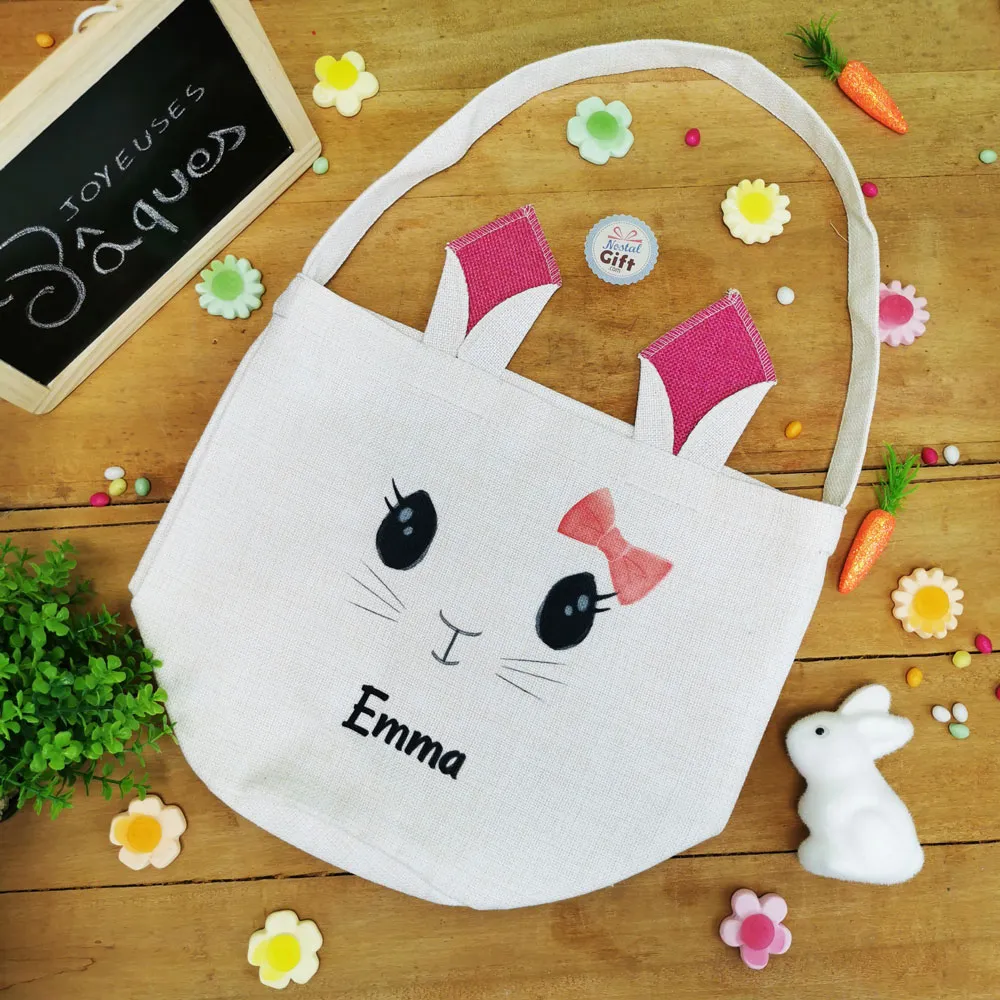 Sac de pâques personnalisé avec prénom (et ses oreilles rose)