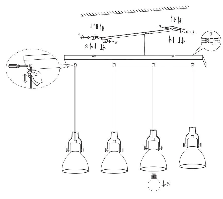 Suspension 4 lampes design Trio Ginelli Gris Métal